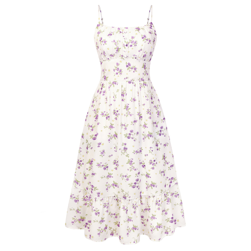 belle poque 2026 Floral Dress for Women Spring Summer Flowy Ruffle Midi Dresses Purple