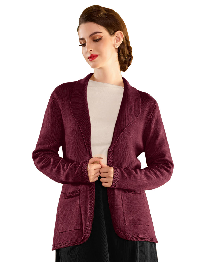 belle poque Vintage Cardigan Sweater Blazer V Neck Shawl Lapel Collar with Pockets