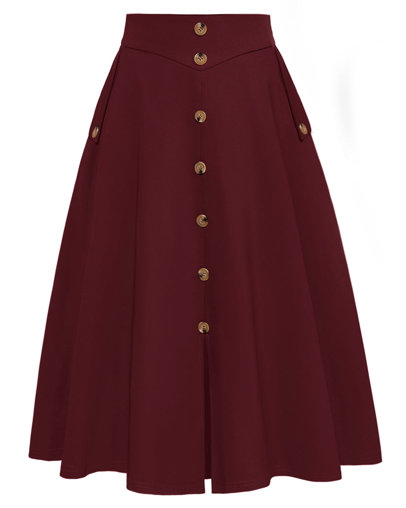 belle poque Belle Poque Women's Vintage A-Line Skirt with Slit Hem Wine
