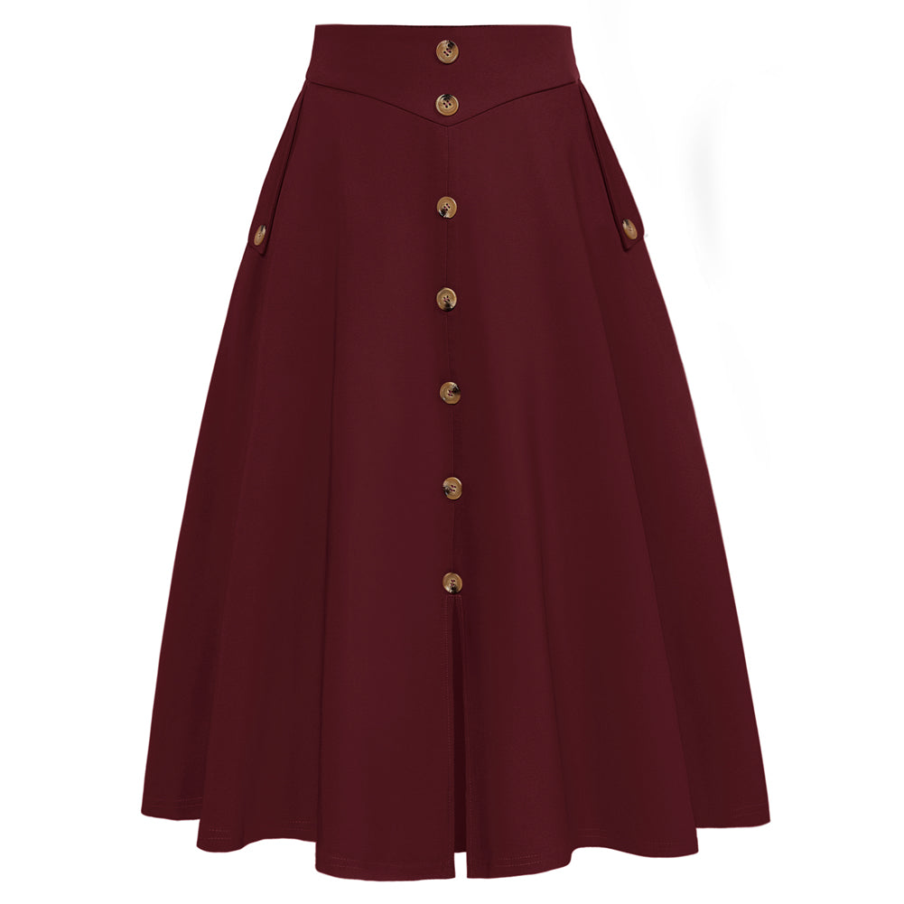 belle poque Belle Poque Women's Vintage A-Line Skirt with Slit Hem Wine