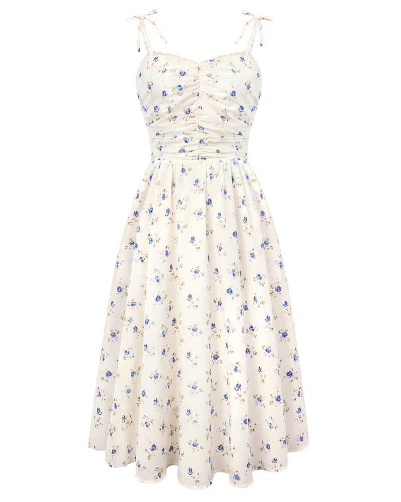 belle poque Women Spring Summer Wedding Guest Dress 2026 Midi Tea Party Ruched Sundress Apricot