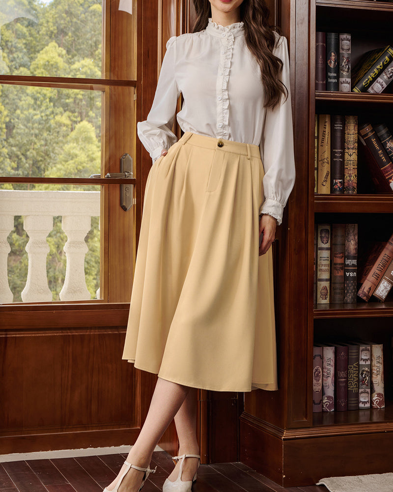 belle poque Women Vintage Swing Skirt Mid-Calf Length A-Line Skirt