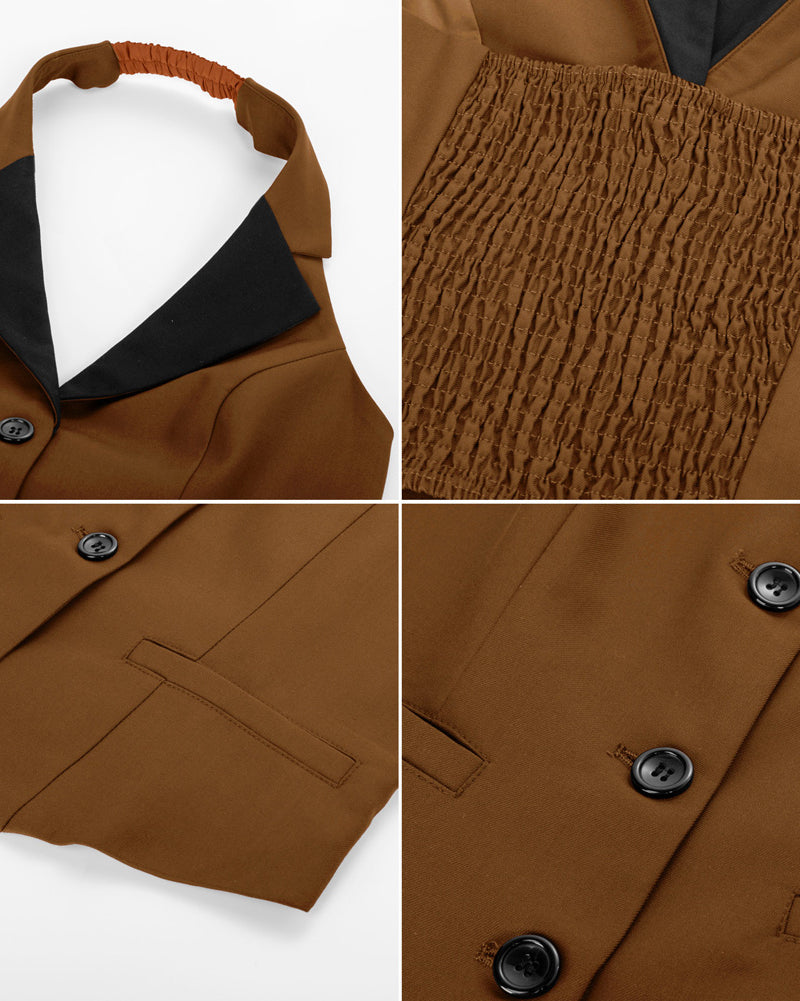 belle poque Waistcoat Vest Vintage Halter Lapel Button Down Suit Vest with Pockets