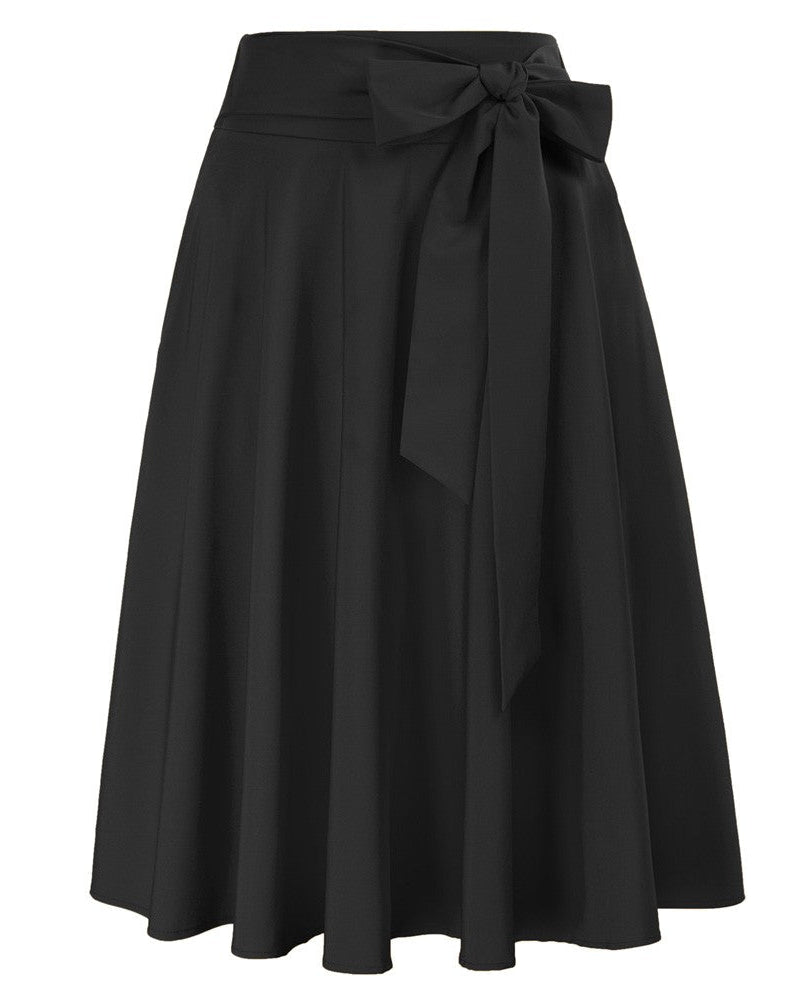 belle poque Women's High Waist A-Line Pockets Skirt Skater Flared Midi Skirt Black