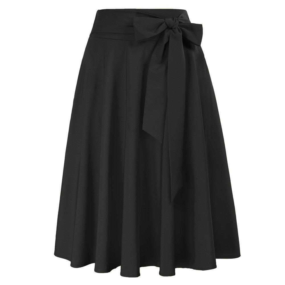belle poque Women's High Waist A-Line Pockets Skirt Skater Flared Midi Skirt Black