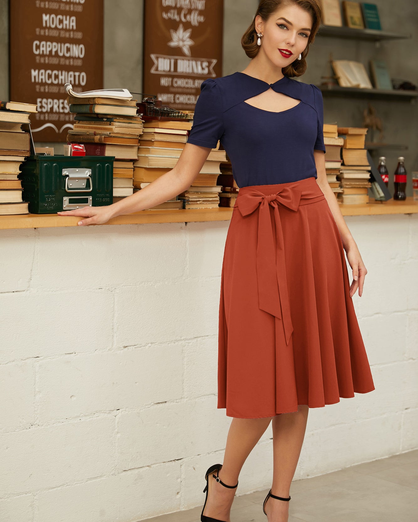 belle poque Floral Patterns Women's High Waist Bow Decorated A-Line Pockets Skirt