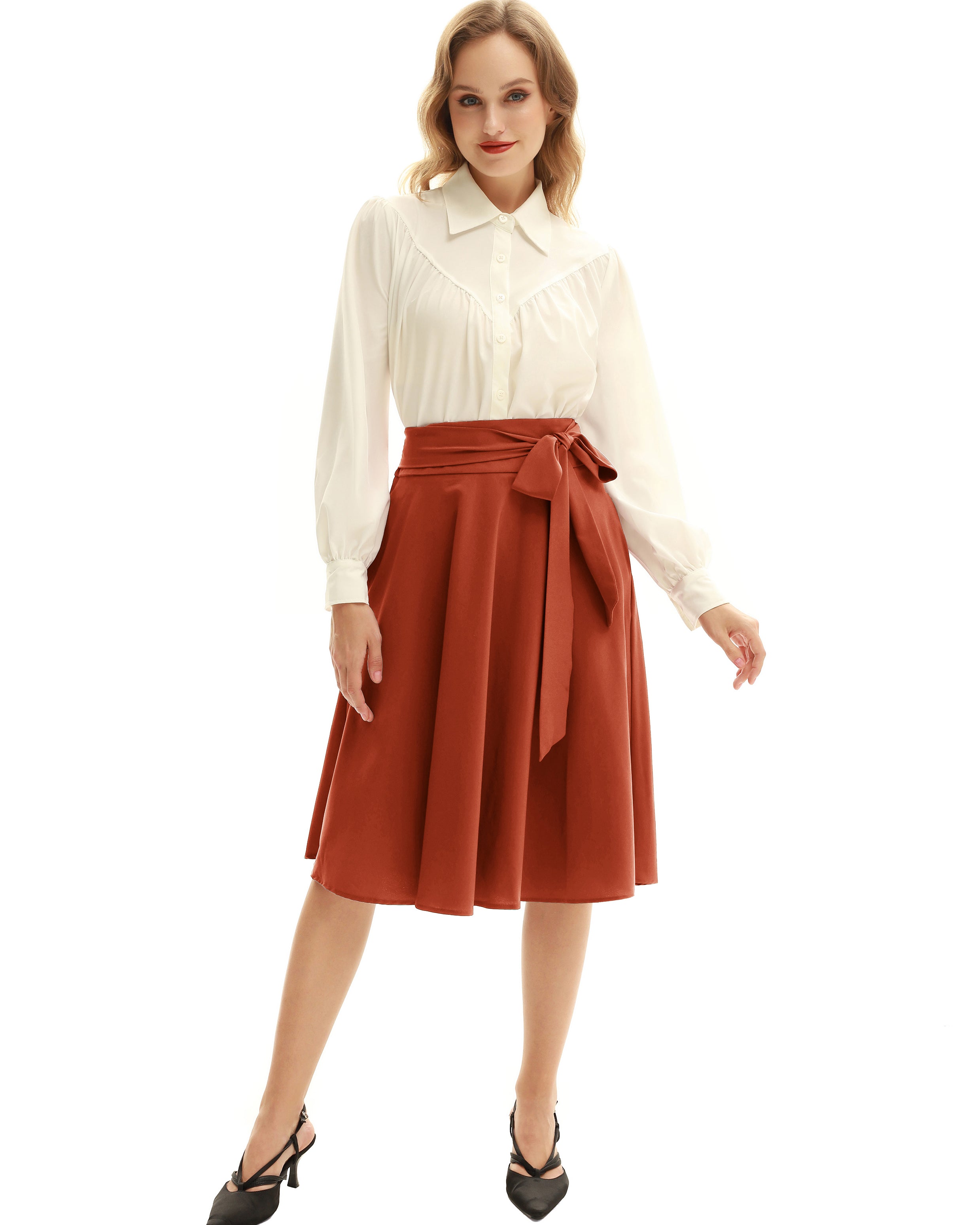 belle poque Floral Patterns Women's High Waist Bow Decorated A-Line Pockets Skirt