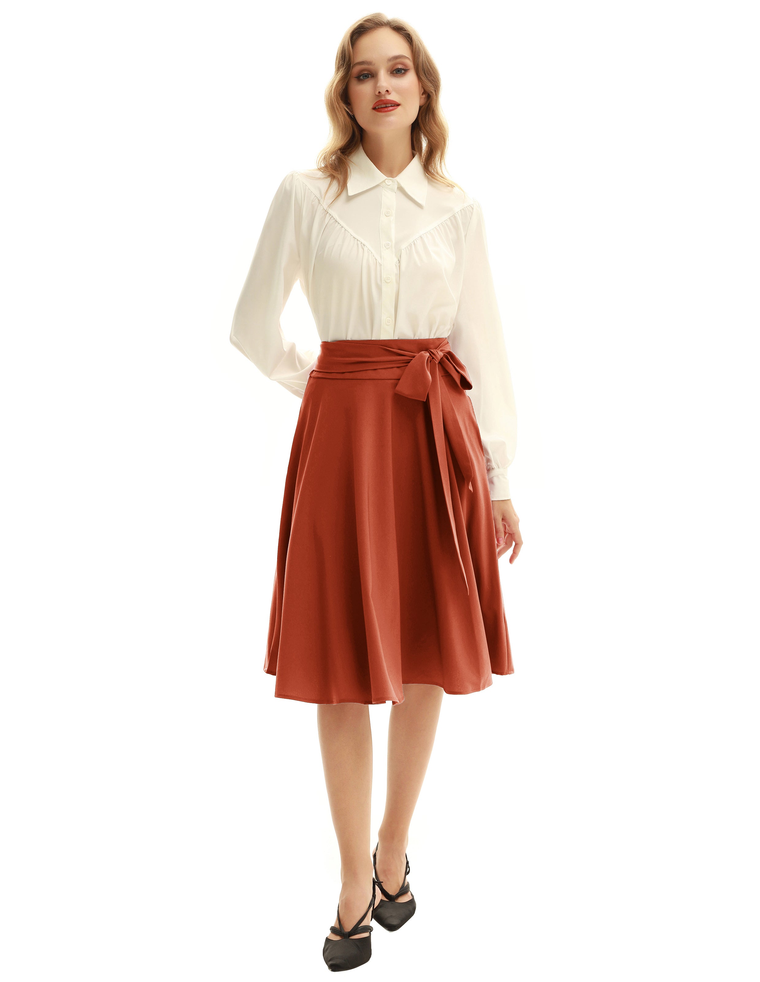 belle poque Floral Patterns Women's High Waist Bow Decorated A-Line Pockets Skirt