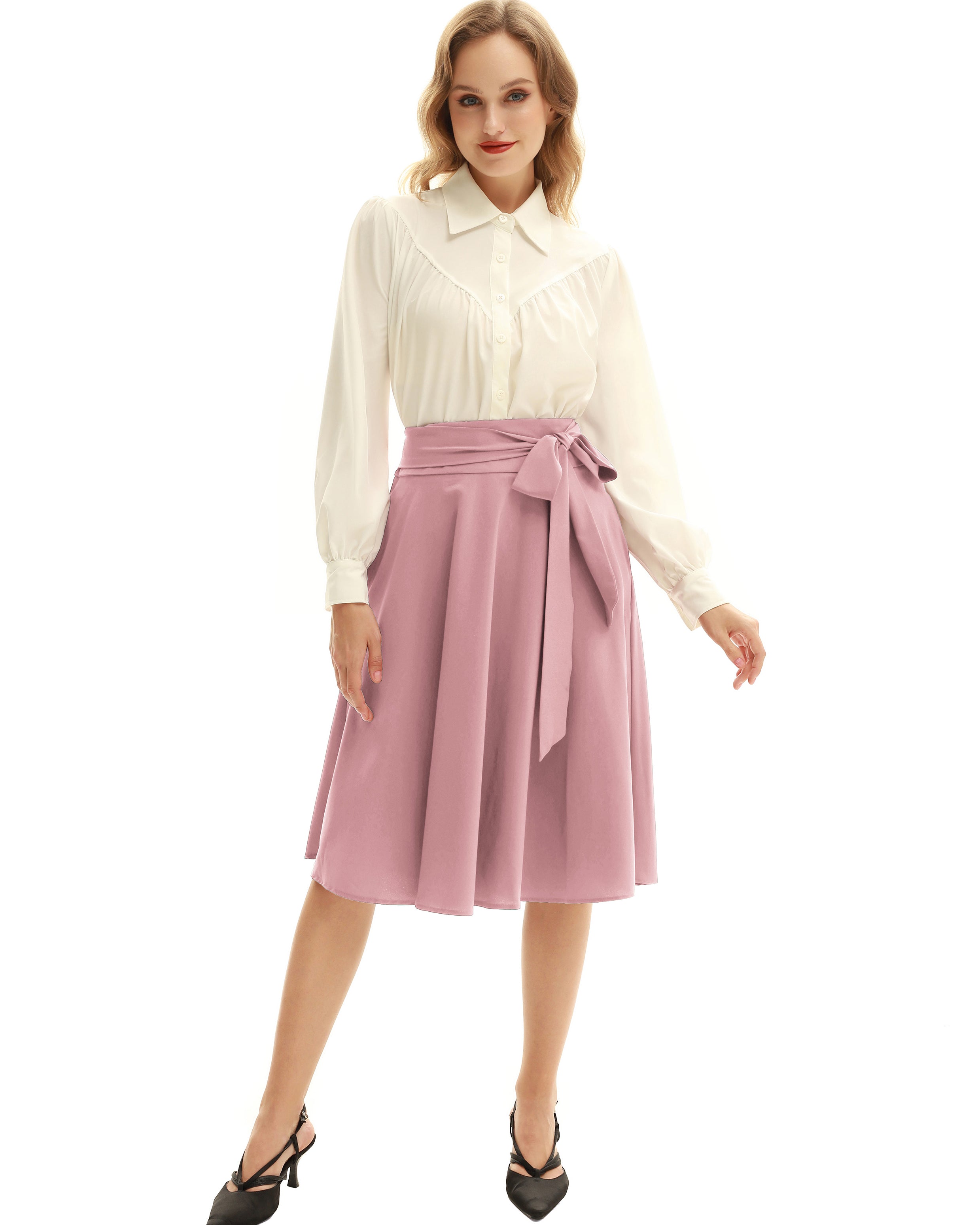 belle poque Floral Patterns Women's High Waist Bow Decorated A-Line Pockets Skirt