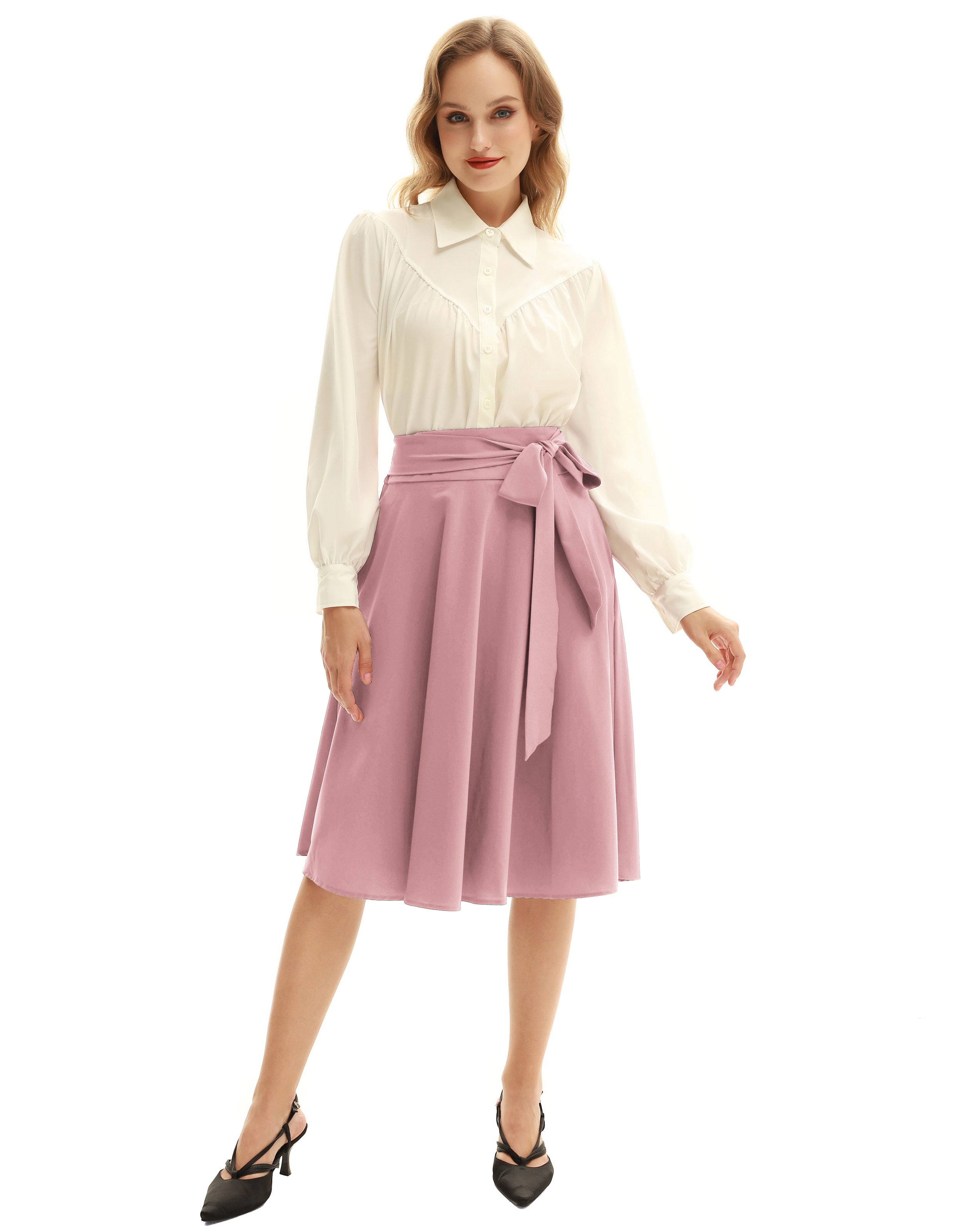 belle poque Floral Patterns Women's High Waist Bow Decorated A-Line Pockets Skirt