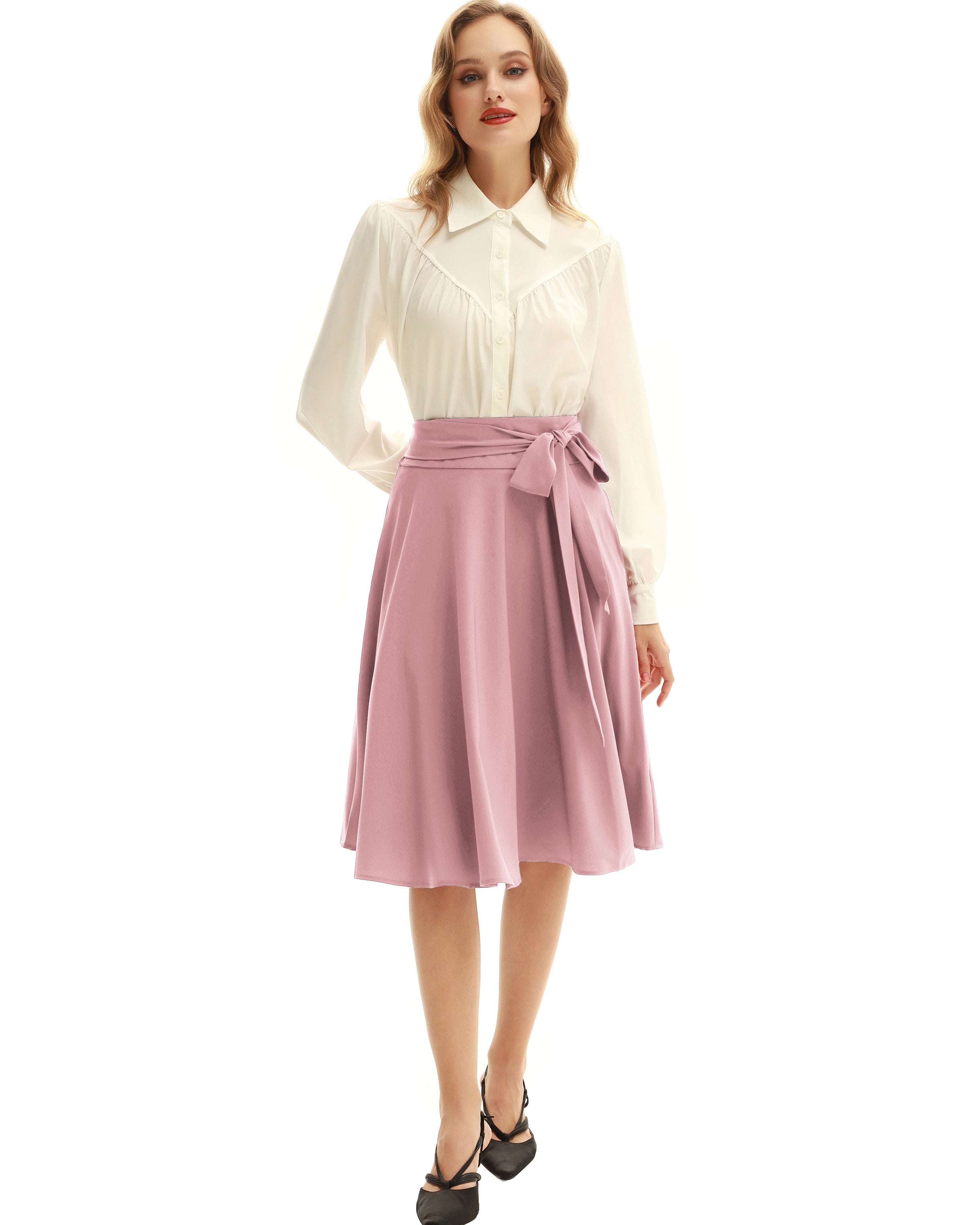 belle poque Floral Patterns Women's High Waist Bow Decorated A-Line Pockets Skirt