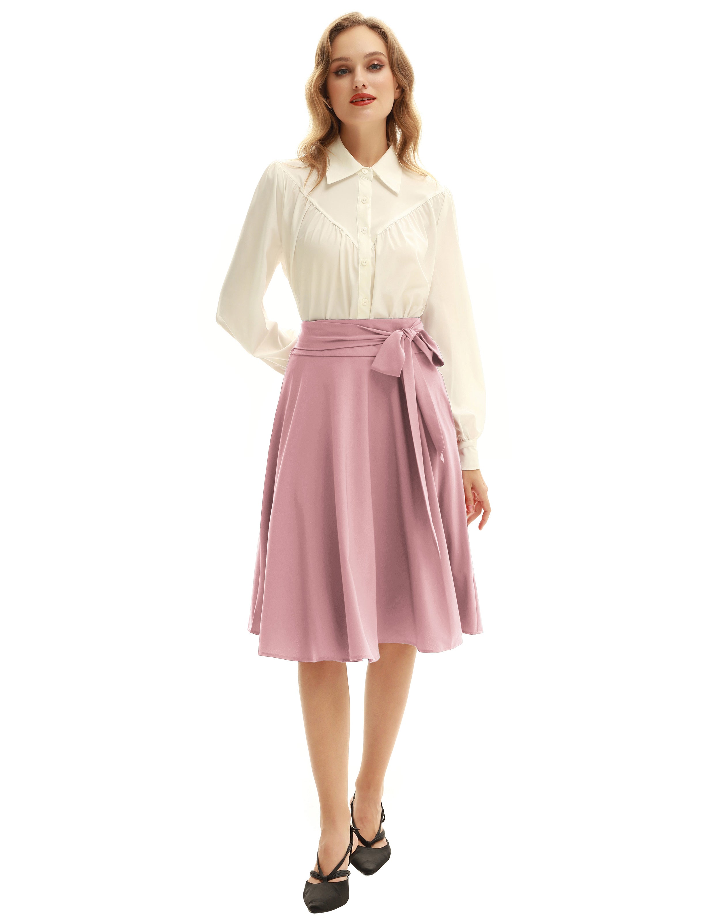 belle poque Floral Patterns Women's High Waist Bow Decorated A-Line Pockets Skirt