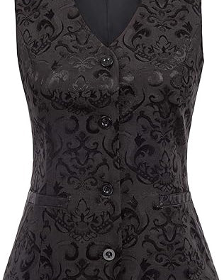 belle poque Waistcoat Vest Vintage Steampunk Dress Jacquard Jacket Black