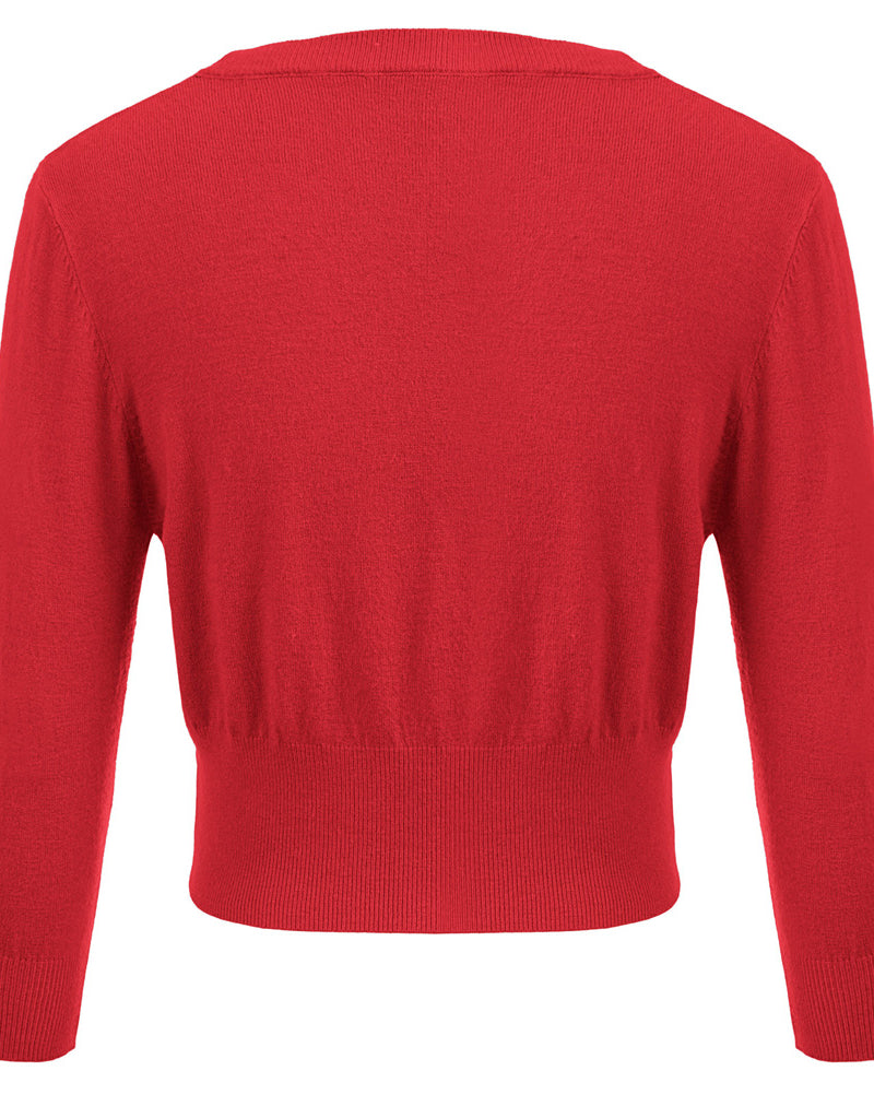 belle poque 3/4 Sleeve V-Neck Button Down Cherries Embroidery Cropped Cardigan Sweater Coat