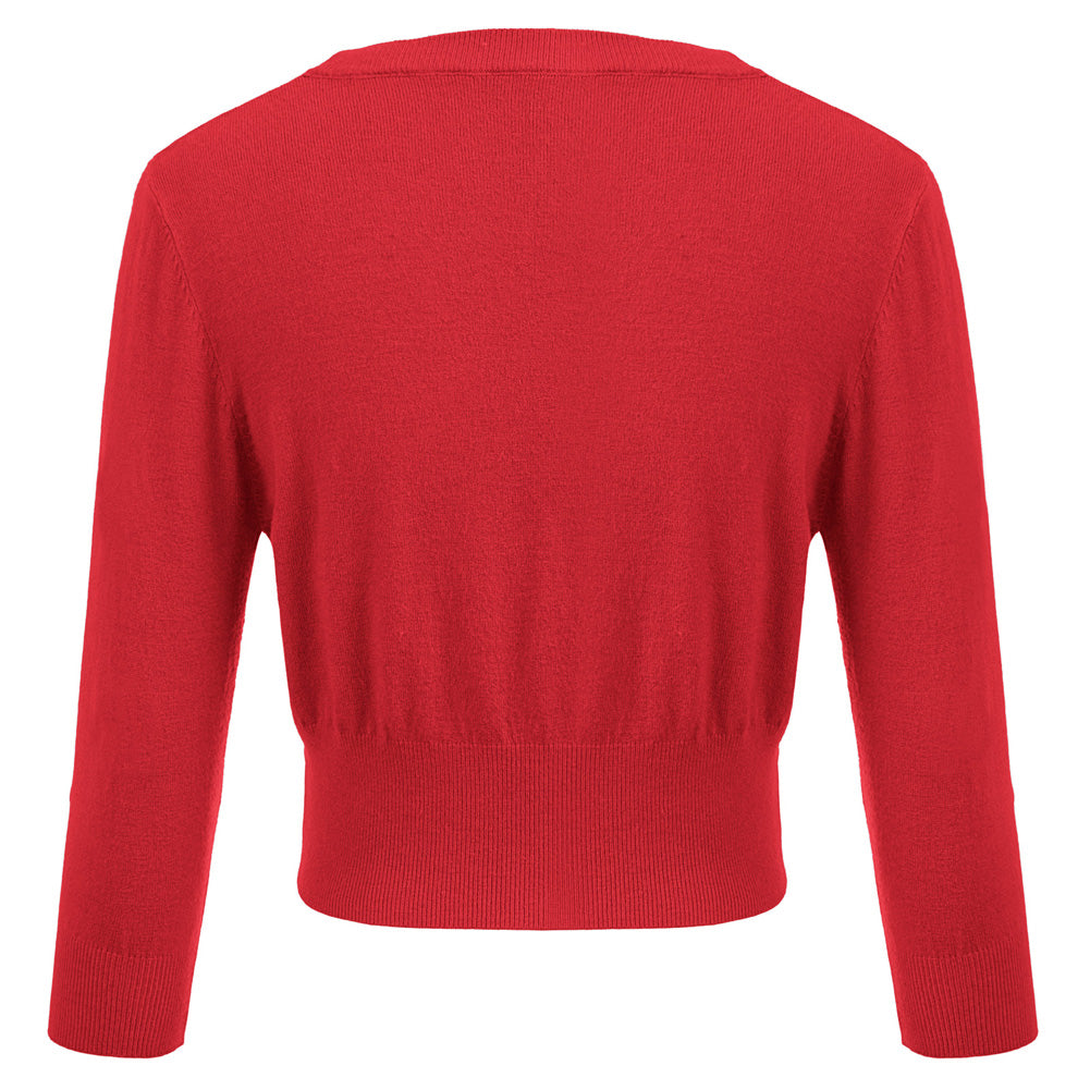 belle poque Women's 3/4 Sleeve Button Down Cherries Embroidery Cropped Cardigan Sweater Coat