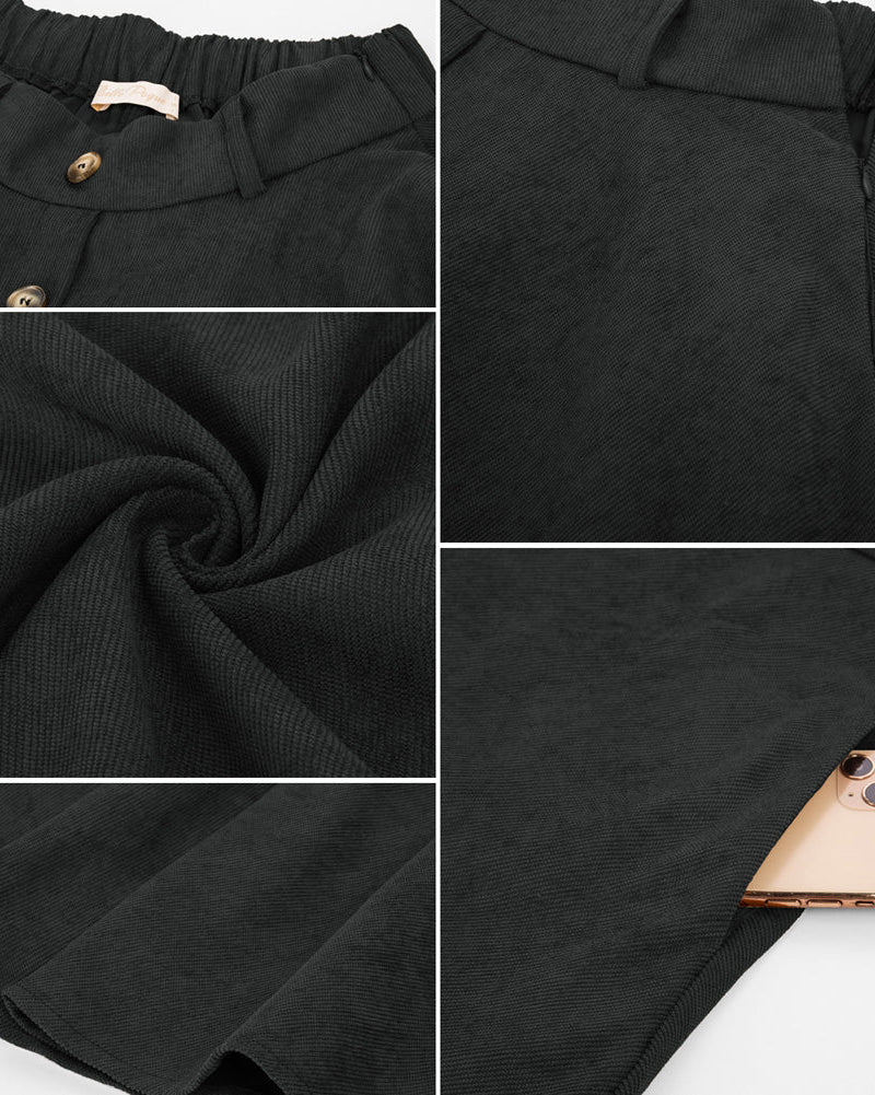 belle poque Corduroy Skirt with Belt Elastic High Waist Mid-Calf Swing Skirt