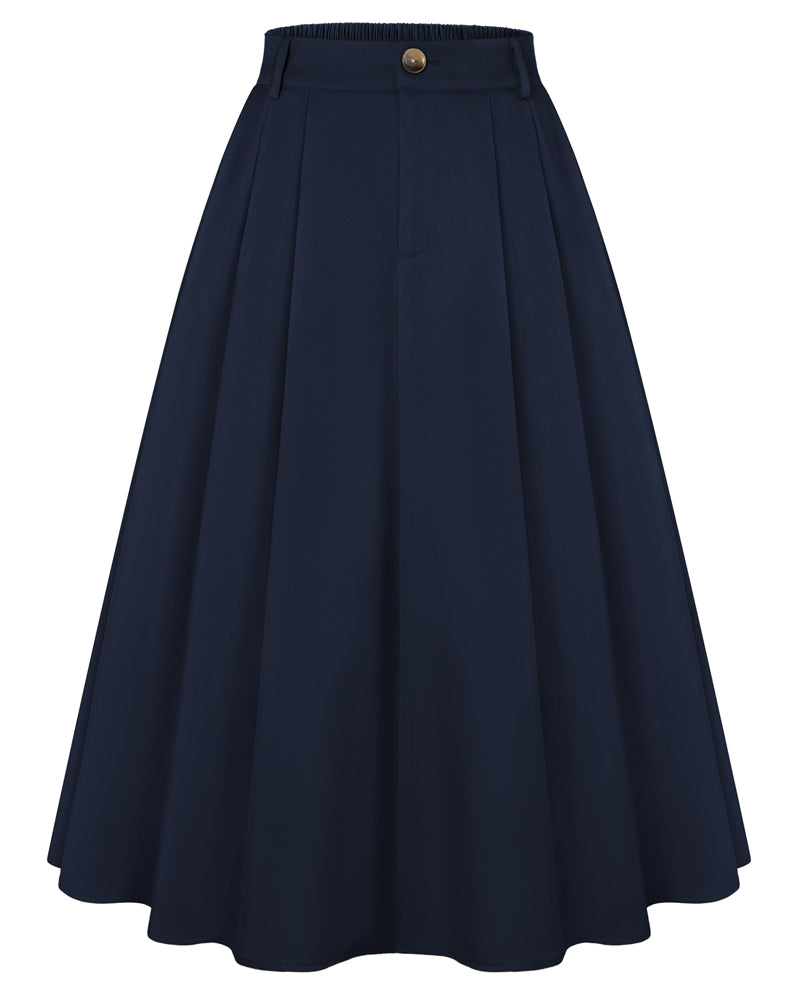 belle poque Women Vintage Swing Skirt Mid-Calf Length A-Line Skirt Dark blue