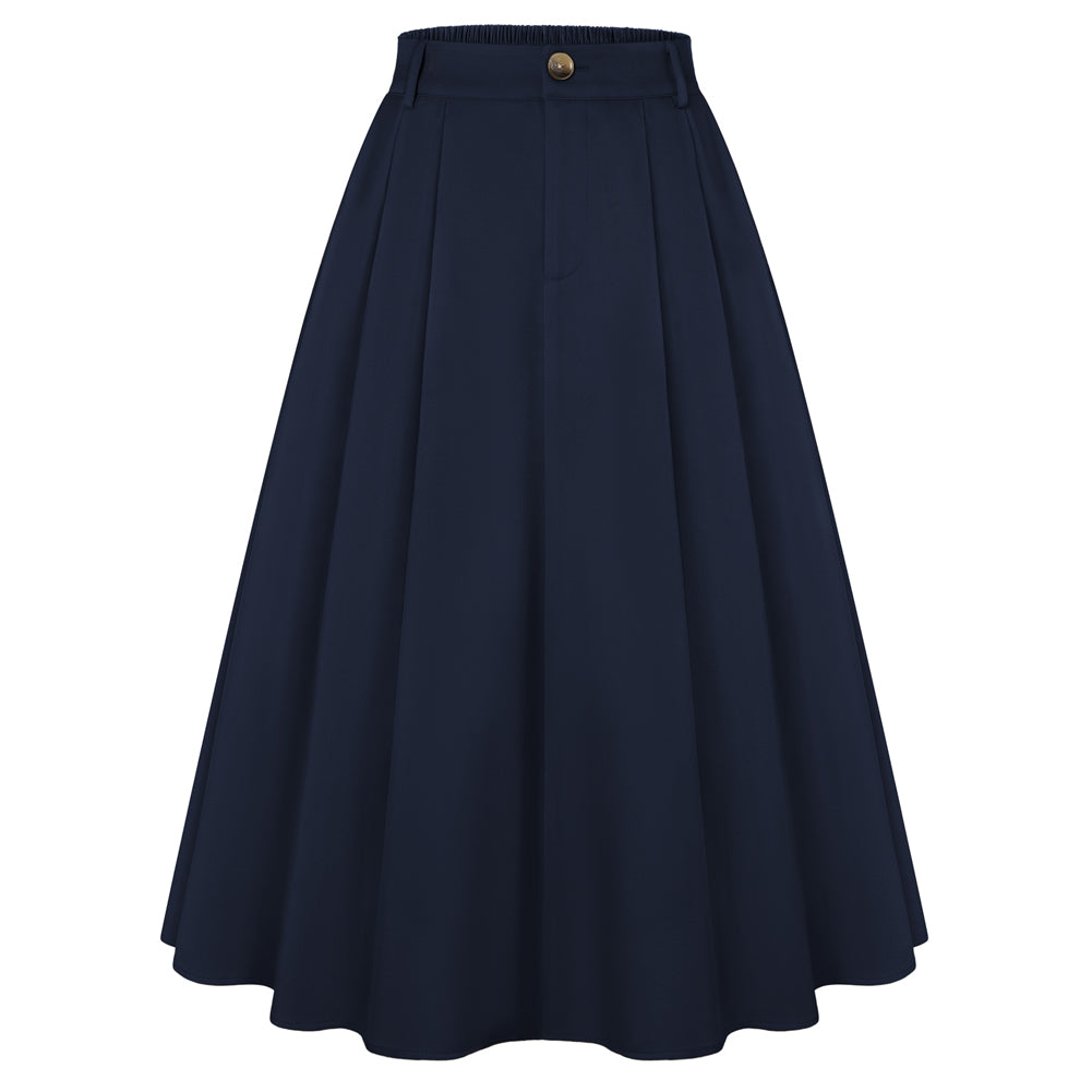 belle poque Women Vintage Swing Skirt Mid-Calf Length A-Line Skirt Dark blue