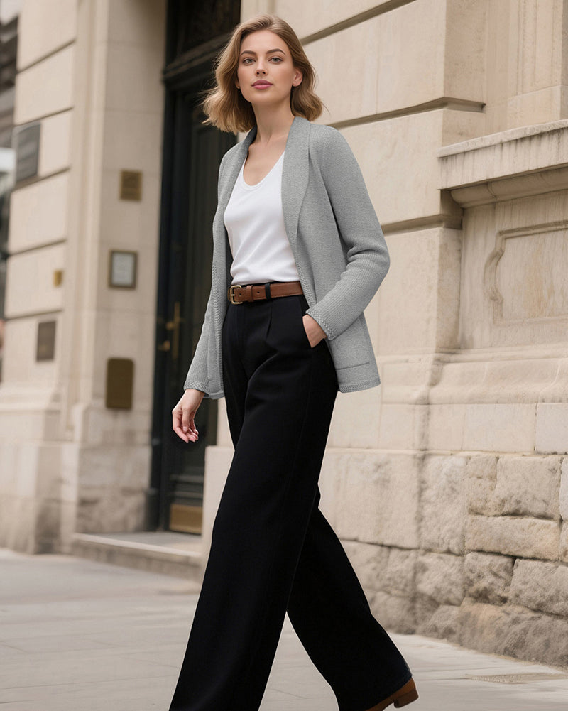 belle poque Vintage Cardigan Sweater Blazer V Neck Shawl Lapel Collar with Pockets