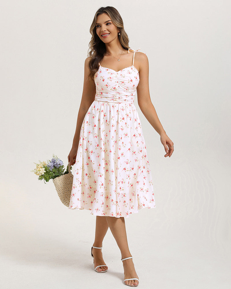 belle poque Women Spring Summer Wedding Guest Dress 2026 Midi Tea Party Ruched Sundress