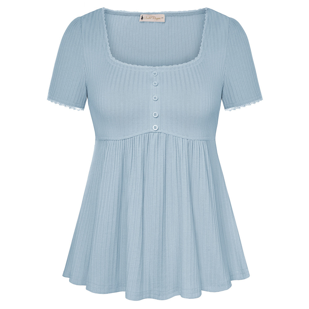 belle poque Women's Cute Tops Babydoll Peplum Top 2026 Casual Shirts Blue