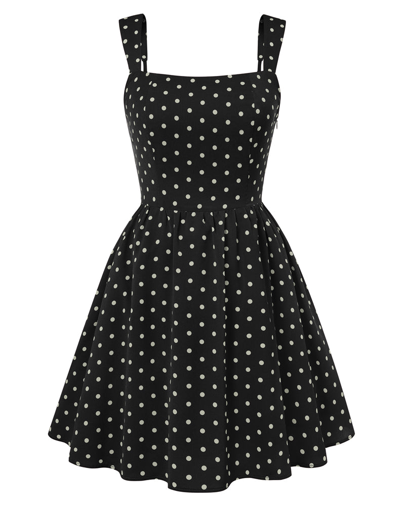 belle poque Women 1950s Vintage Polka-Dots Dress Semi-Formal Mini Dresses Black