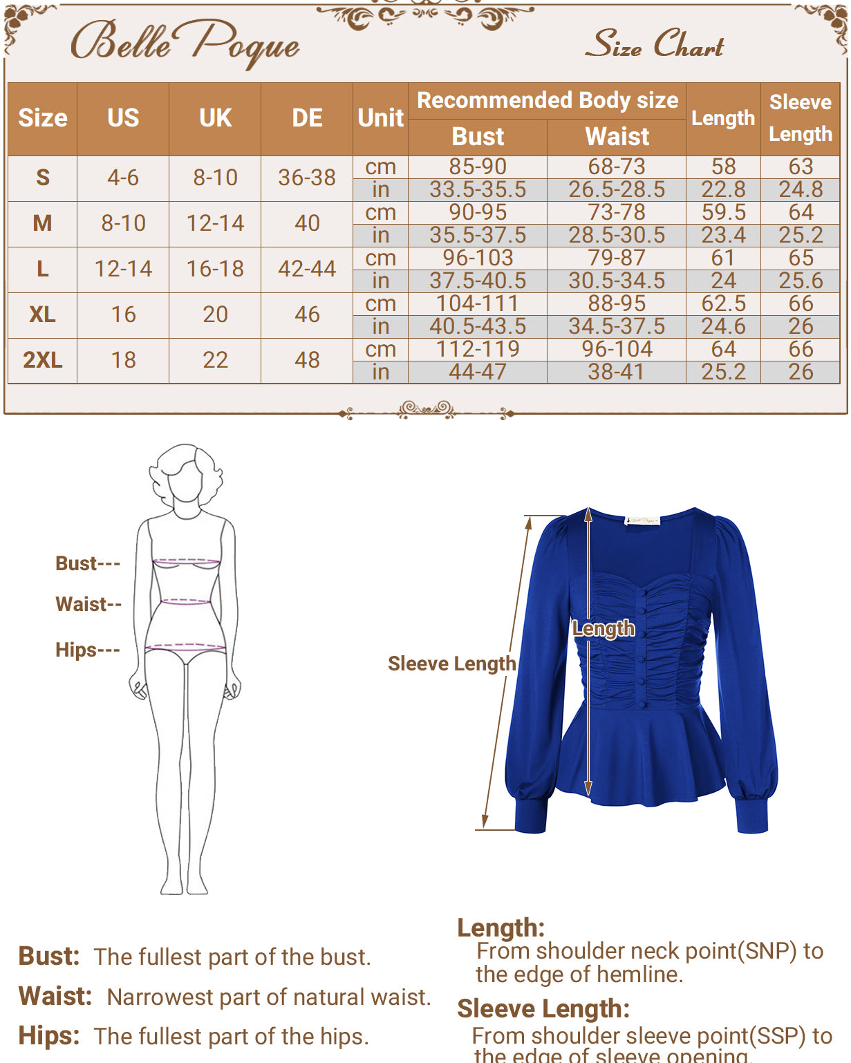 belle poque Women Vintage Ruched Tops Puffed Long Sleeve Peplum Hem Tops