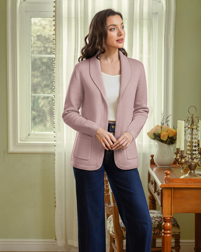 belle poque Vintage Cardigan Sweater Blazer V Neck Shawl Lapel Collar with Pockets