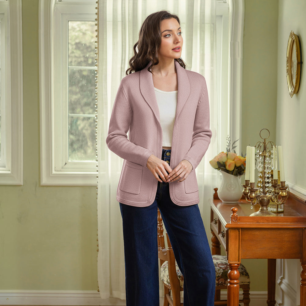 belle poque Vintage Cardigan Sweater Blazer V Neck Shawl Lapel Collar with Pockets