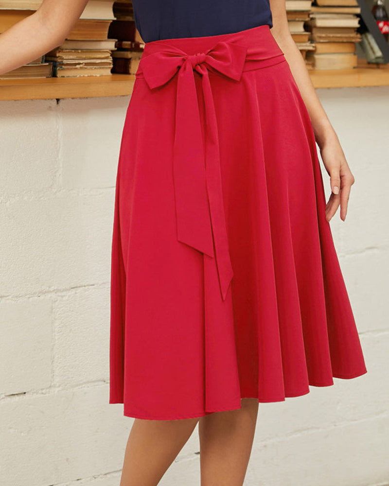 belle poque Floral Patterns Women's High Waist Bow Decorated A-Line Pockets Skirt