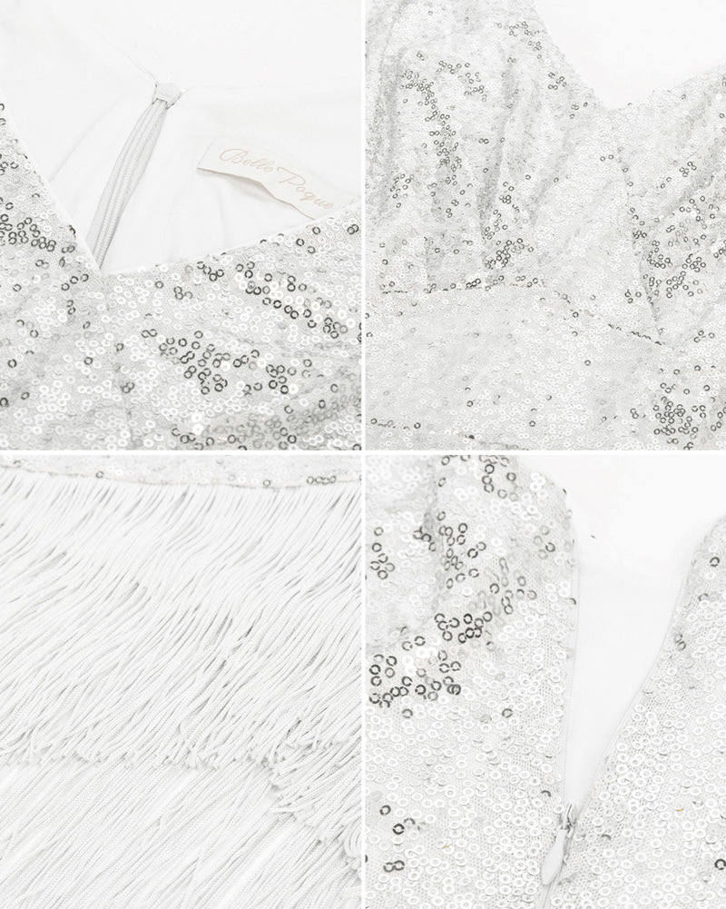 belle poque Seckill Offer⌛Sequined Sleeveless V-Neck Tassel Decorated Wrap Hem Party Dress