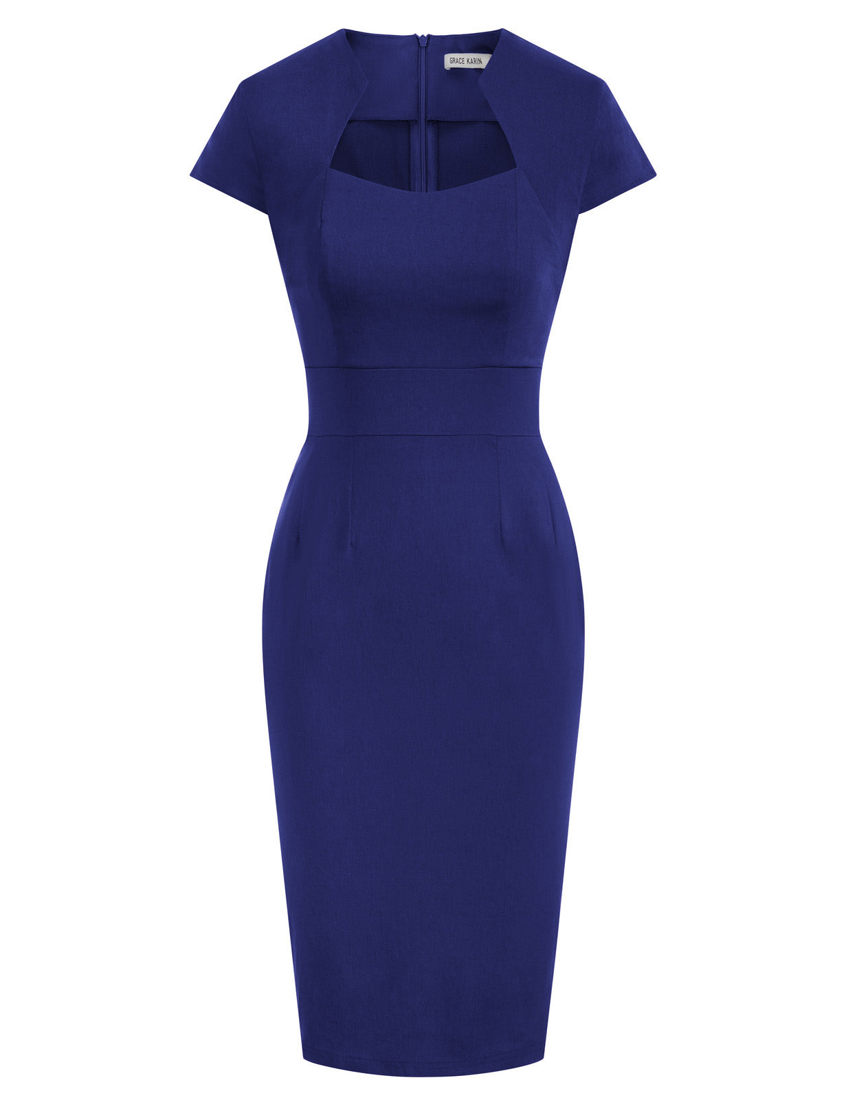 belle poque Vintage Cap Sleeve High Stretchy Hips-Wrapped Bodycon Pencil Dress Navy Blue
