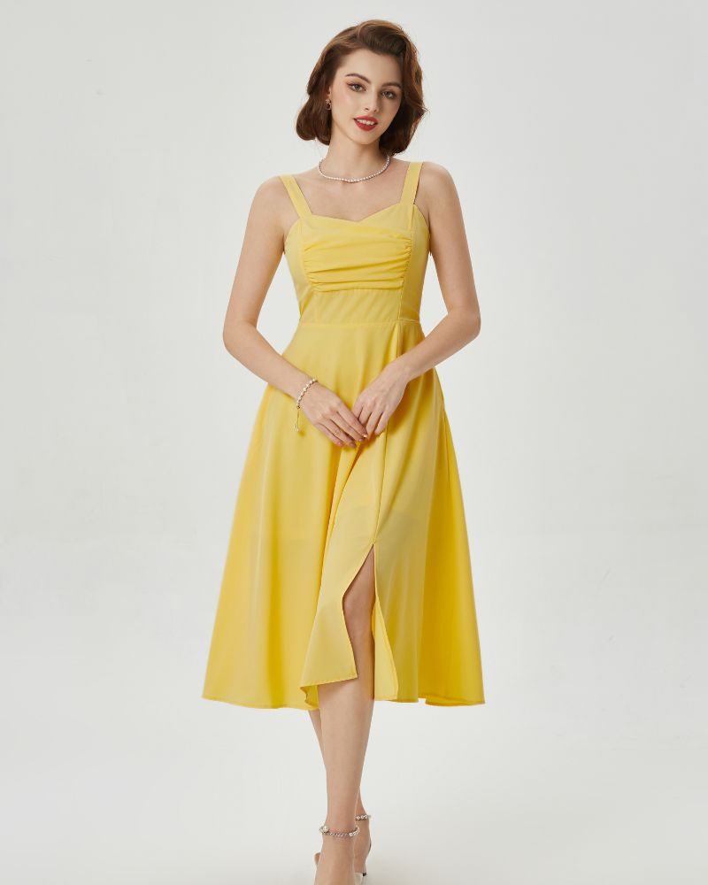 belle poque Vintage 1950s Cocktail Dress Ruched Slit A Line Swing Dress with Pockets