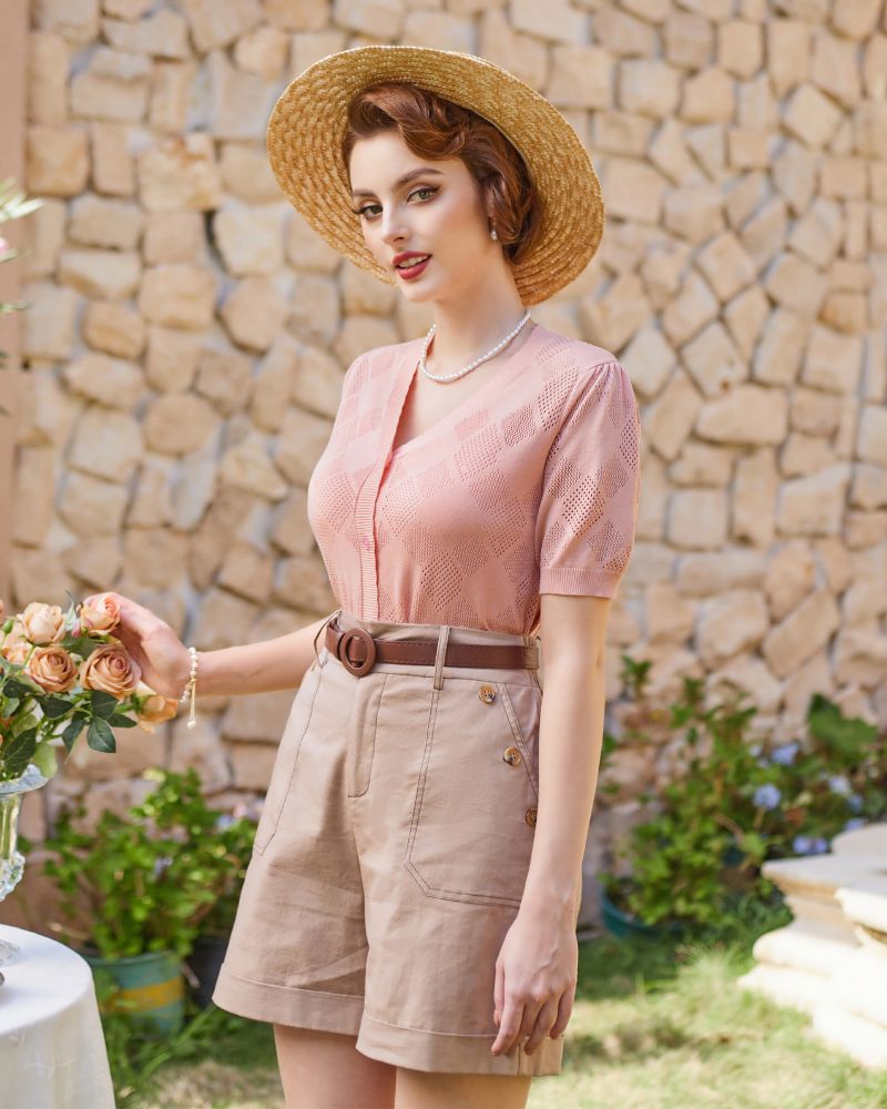 belle poque Summer Short Sleeve Lightweight Cardigan V Neck Button Sweater