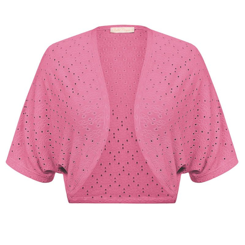 belle poque Vintage Open Front Bolero Shrug Batwing Short Sleeve Hot Pink