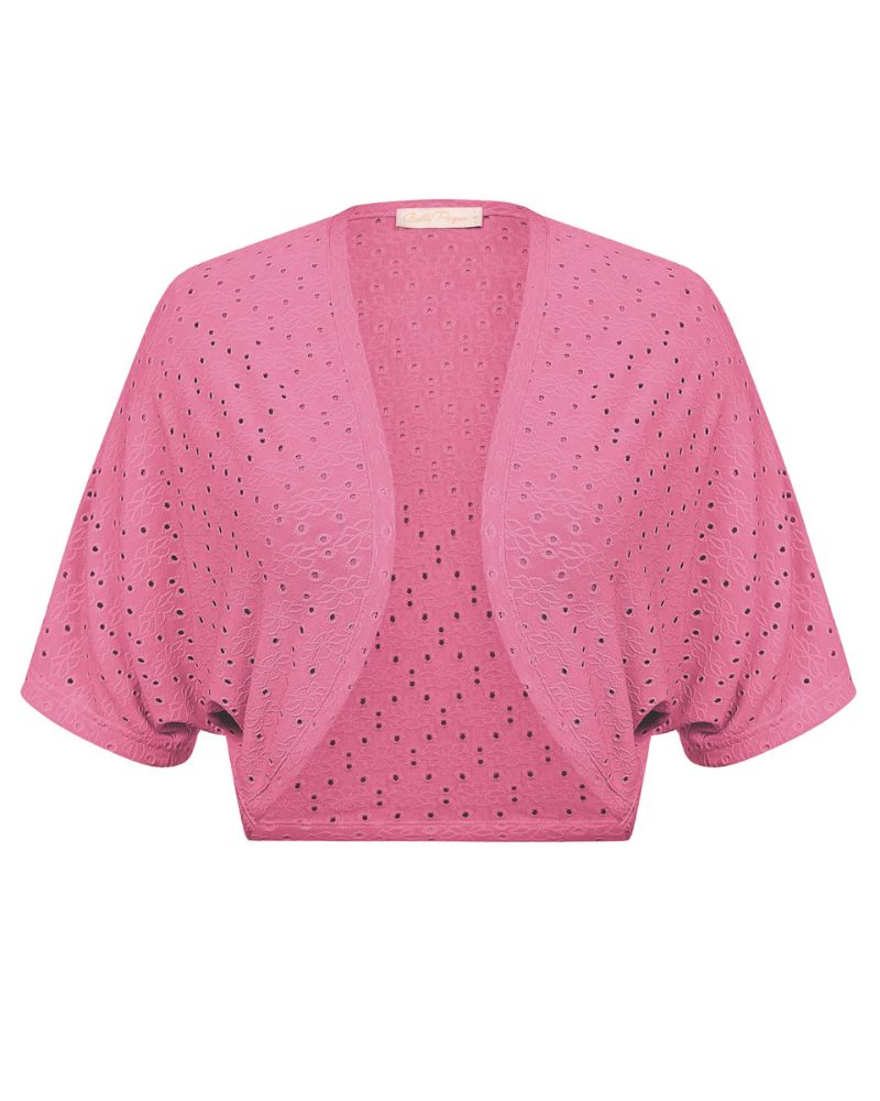 belle poque Vintage Open Front Bolero Shrug Batwing Short Sleeve Hot Pink