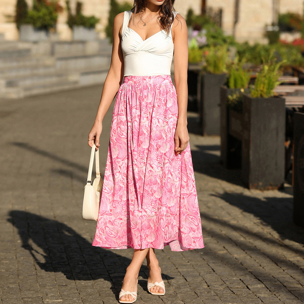 belle poque 2026 Women Vintage Swing Floral Skirt Comfy A-Line Maxi Skirt