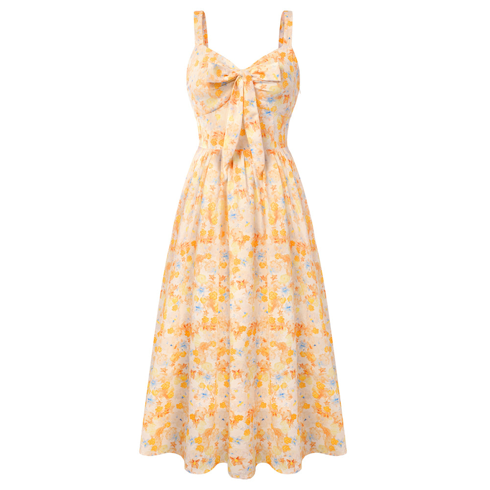 belle poque 2026 Womens Summer Dresses Floral Corset Dress Tie Front Cottagecore Dress Yellow