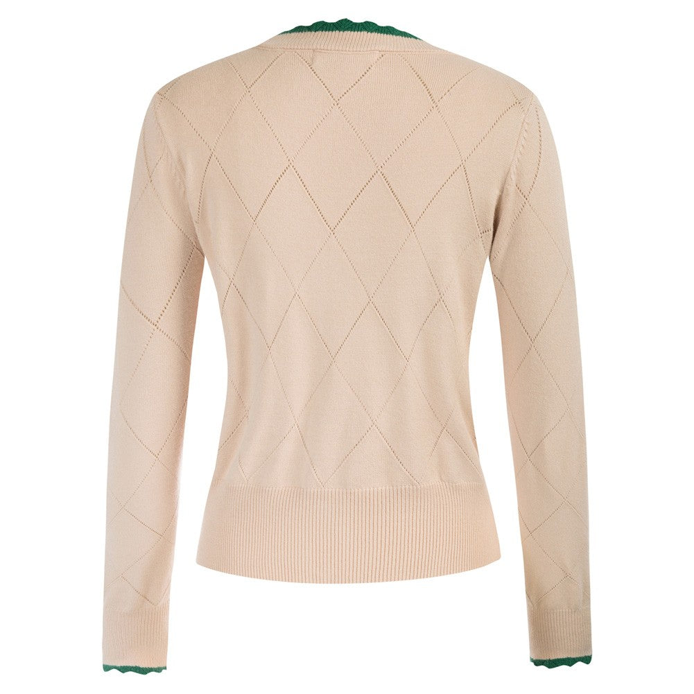 belle poque Long Sleeve V-Neck Button Down Cropped Sweater Cardigan