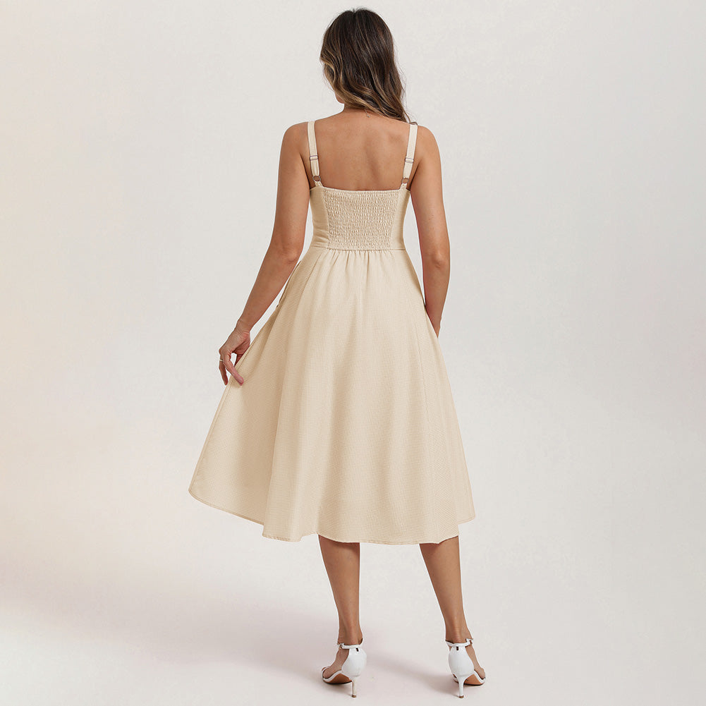 belle poque 1950s Vintage Gingham Dress for Women Sweetheart Neckline Dresses with Pockets