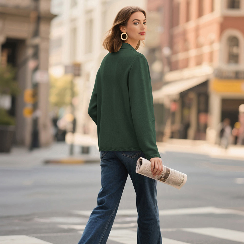 belle poque Vintage Cardigan Sweater Blazer V Neck Shawl Lapel Collar with Pockets