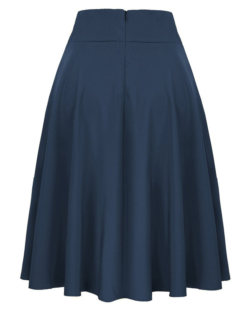 belle poque Women's High Waist A-Line Pockets Skirt Skater Flared Midi Skirt Vinage Skirt