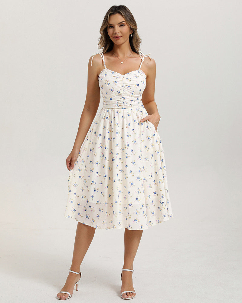 belle poque Women Spring Summer Wedding Guest Dress 2026 Midi Tea Party Ruched Sundress