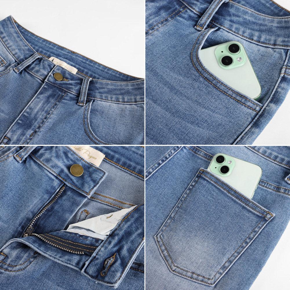 belle poque Women Wide Leg Jeans Mid Rise Straight Leg Ankle Jeans with Pockets