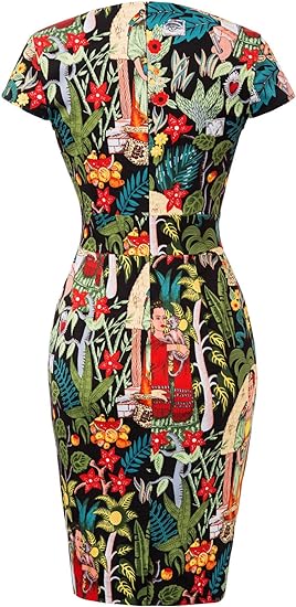 belle poque Vintage Cocktail Dress Cap Sleeve 1950s Retro Pencil Dress Wear to Work Dresses for Women