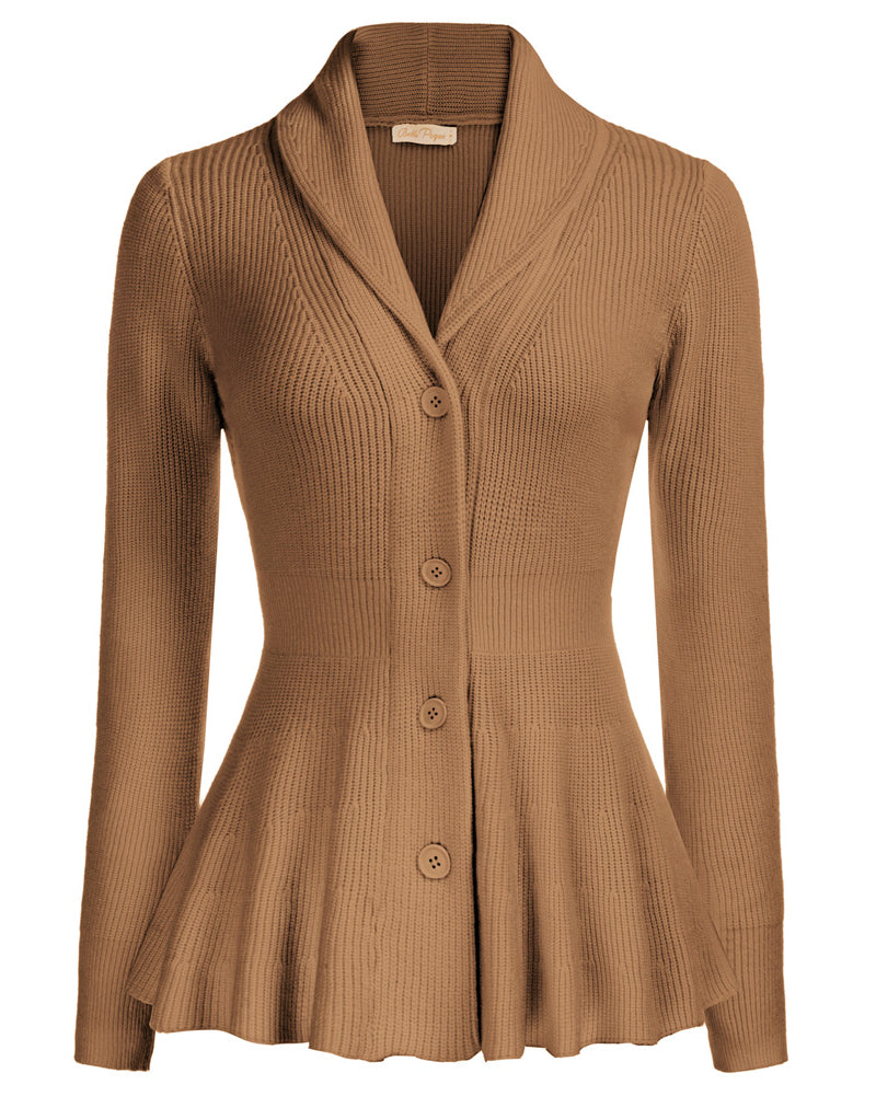belle poque Belle Poque Women Vintage Cardigan Sweater Shawl Lapel Button Down Sweater Outwear Coat Brown