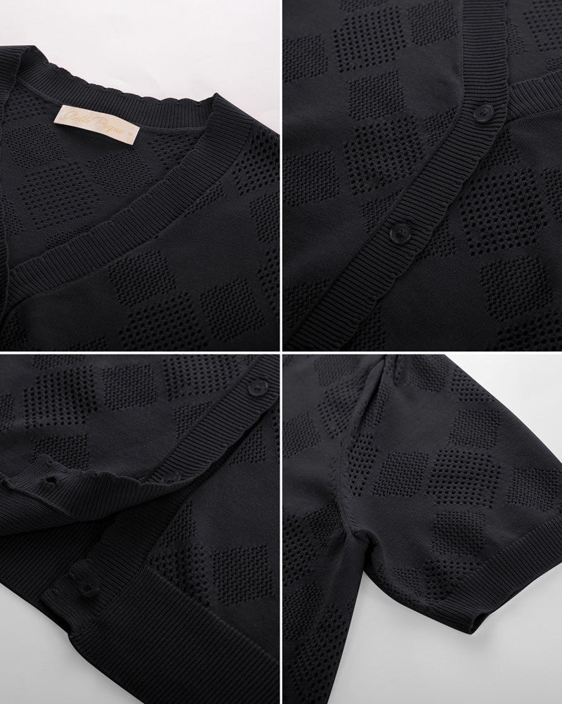 belle poque Summer Short Sleeve Lightweight Cardigan V Neck Button Sweater