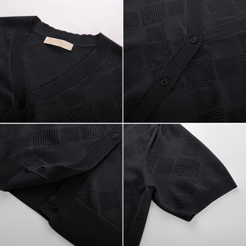 belle poque Summer Short Sleeve Lightweight Cardigan V Neck Button Sweater