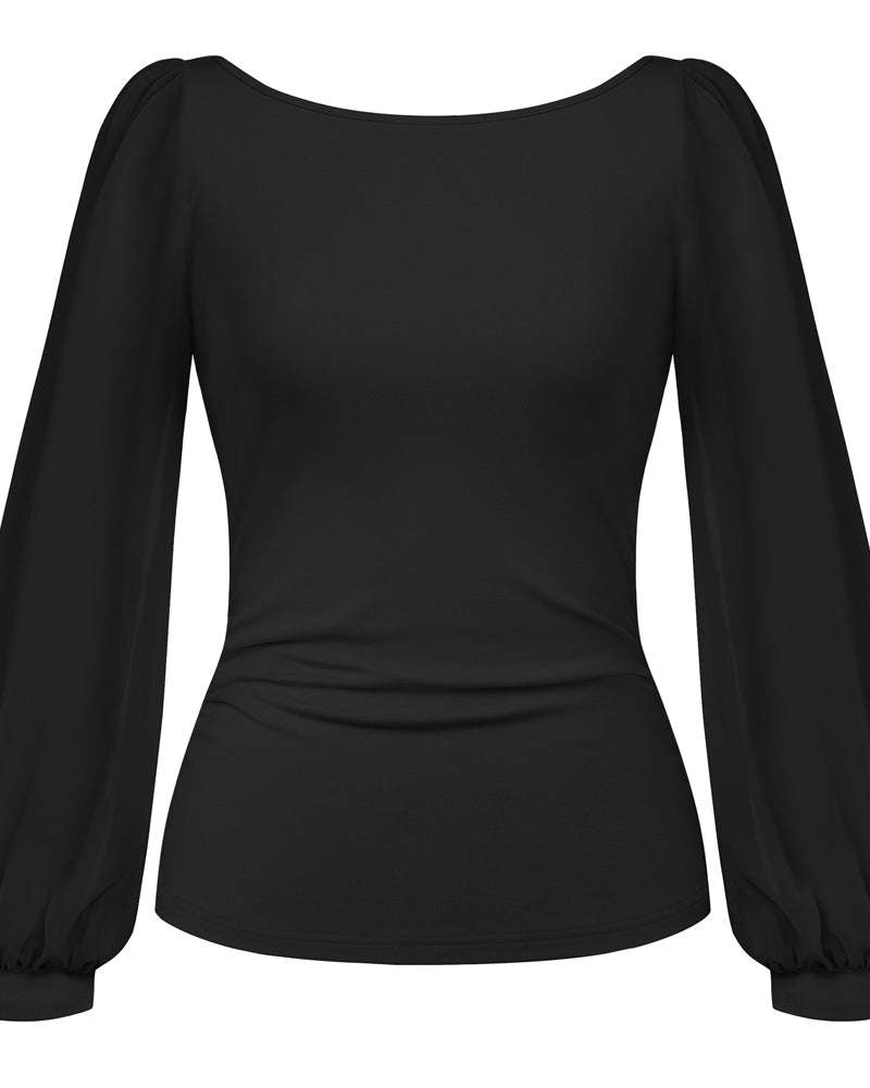 belle poque Women's Mesh Long Sleeve Tops Bow Tie Back Dressy Blouses Black
