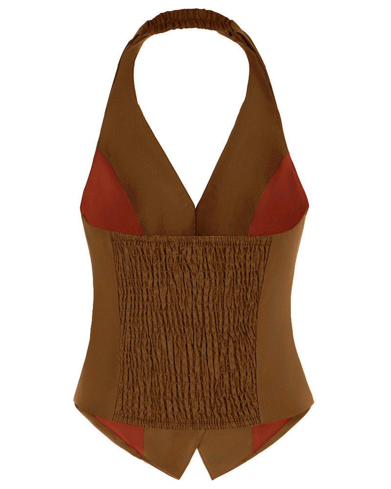 belle poque Waistcoat Vest Vintage Halter Lapel Button Down Suit Vest with Pockets